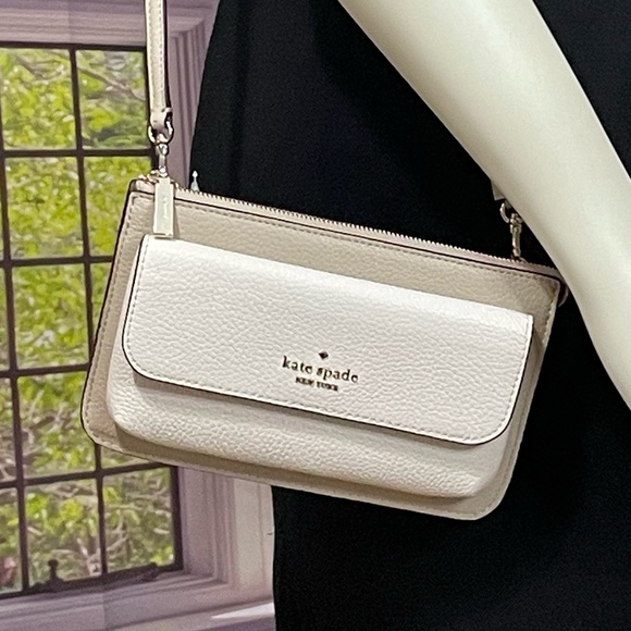NWT Kate Spade Leila Colorblock sand white leather crossbody wallet Bag - Picture 11 of 11